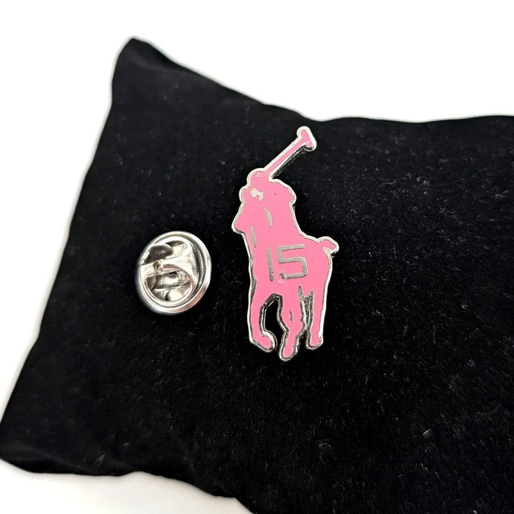 Polo Ralph Lauren Pink‎ 15 Enamel Pony Logo Lapel Pin Silver Tone 1 Inch